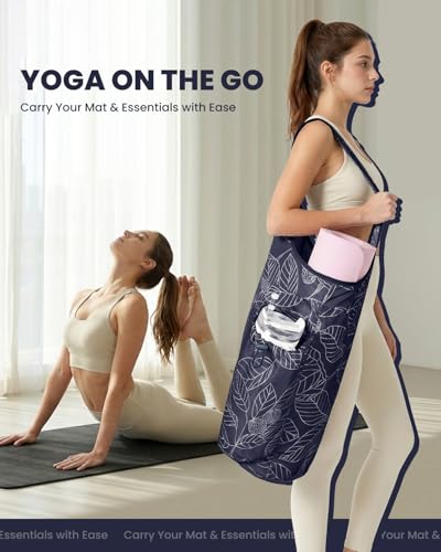 Sportsnew Navy Blue Yoga Mat Bag with Water Bottle Pocket & Adjustable Strap