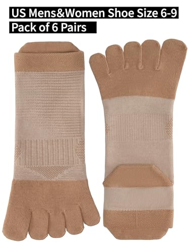 Five Finger Athletic Socks - Khaki, Size 5-10