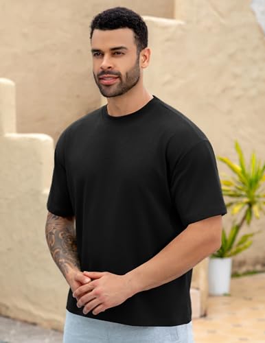 Saiji Friends Men's Oversized Cotton T-Shirt 3X-Large Black Loose Fit Crewneck