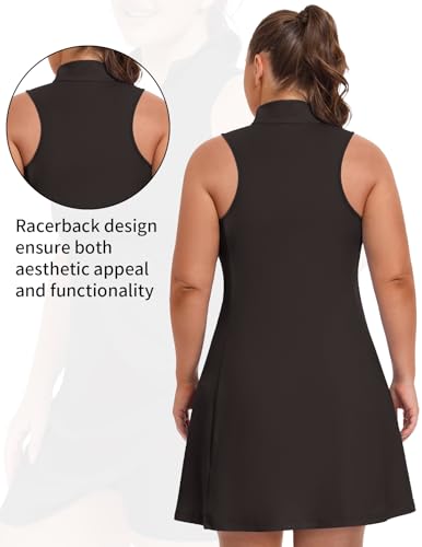 LEYSHE Women's Plus Size Sleeveless Tennis Dress 1/4 Zip UPF 50+ Summer Floral Black 3X-Large
