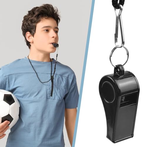 4 Pack Thick Plastic Sports Whistles with Lanyards - Loud Coach & Referee Gear