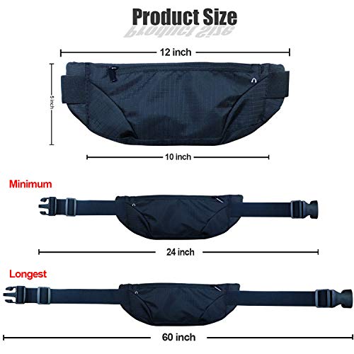 Waterproof Running Belt Bag - Large Waist Pack for Phones - Black