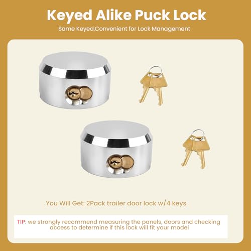 2 Pack Hidden Shackle Padlock Keyed Alike Heavy Duty Trailer Puck Padlocks Anti Theft 2-7/8" Solid Steel Puck Lock for Trailers Trucks Vans Shed Gates Garage
