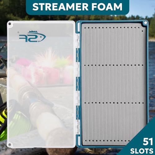 SF Magnetic Streamer Fly Box with Clear Lid – 7x4.02x0.91 in, Holds 51 Flies, Polycarbonate, Foam B, Clear Streamer