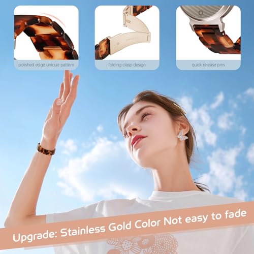 Conidido Tortoiseshell Watch Band for Garmin Lily 2/2 Classic/2 Active - Resin Strap with Stainless Steel Buckle, 14mm Replacement Wristband for Women