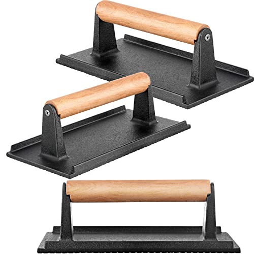 Cast Iron Grill Press 8x4 Inch for Burgers & Steak, Heavy Duty, Food Grade