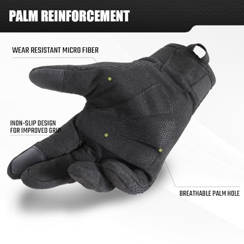WTACTFUL Black Large Breathable Tactical Full Finger Gloves for Men