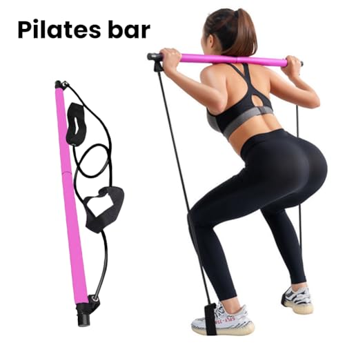 Pilates Bar Kit with Resistance Bands - Pink Home Workout Equipment