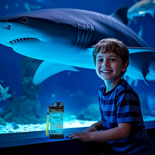 YuanDian 14oz BPA-Free Water Bottle with 3D Shark Design & Night Light for Kids