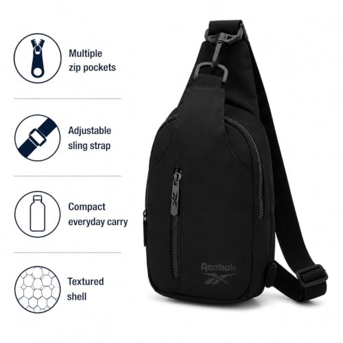 Reebok Compact Crossbody Sling Bag for Men & Women - Berry Black, One Size