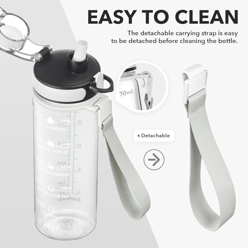 24 oz Motivational Water Bottle - Leakproof & BPA-Free - Crystal
