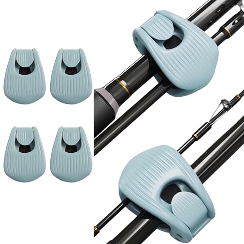 VIREYA Blue Fishing Rod Belt & Clip Set for Spinning, Fly, Casting Rods - 4 Pcs