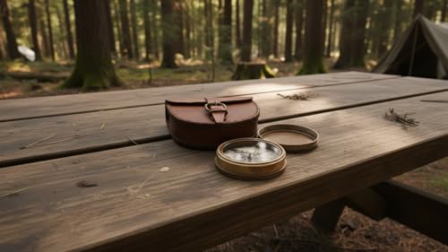 Vintage Brass Pocket Compass with Leather Case - 1 Count