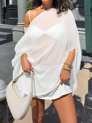 Yousify Off Shoulder White Swimwear Cover Up Large - Stylish Beach Cover