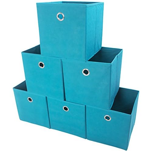 Amelitory Storage Bins Foldable Cube Organizer Fabric Drawer Set of 6 Lake Blue