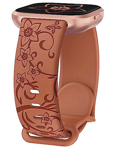 Floral Engraved Silicone Watch Band for Versa - Brown