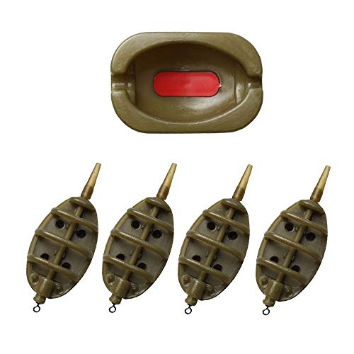 Laxygo Inline Method Feeder Set for Carp Fishing - 30g/40g/50g/60g with Rubber Mould, 4 Feeders + 1 Mould