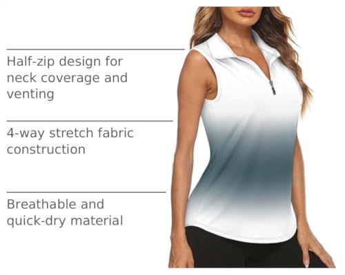 Koscacy Women's Sleeveless Golf Tennis Polo Shirts Grey White Medium Dry Fit Workout Tank Top