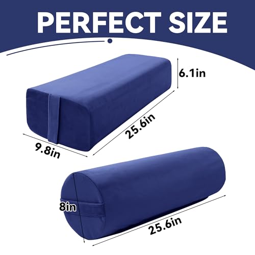 MABOZOO Blue Velvet Yoga Bolster Set with High-Density Foam for Restorative Yoga & Meditation