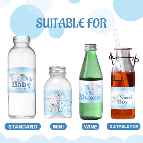 Elephant Baby Shower Water Bottle Labels - 39 Pcs Waterproof Wrappers - Blue