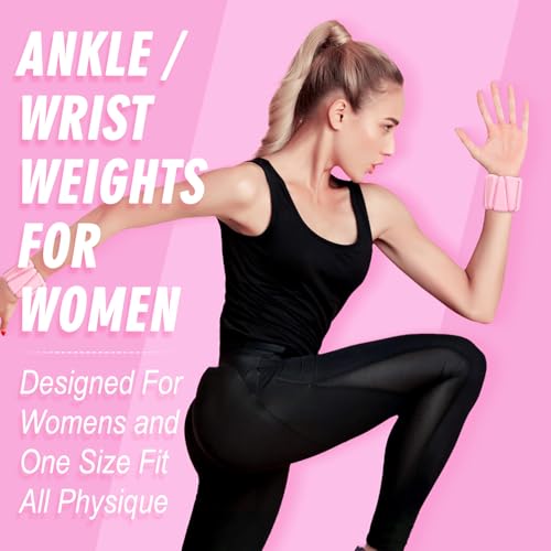 Pink Adjustable Wrist & Ankle Weights Set for Women - Weighted Bangles for Fitness & Exercise