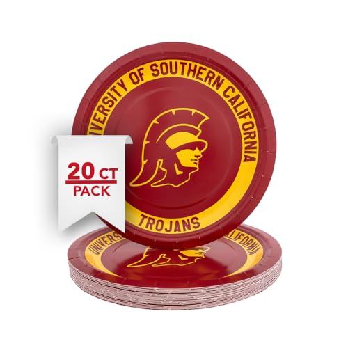 USC Trojans 9-Inch Paper Plates - 20 Count Disposable Tableware