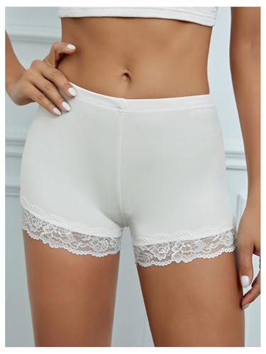 MakeMeChic Women's White Summer Lace Trim Shorts Under Dress Medium