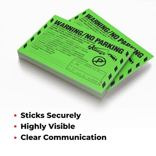 100 Pack Hard to Remove No Parking Stickers - 5x8 Warning Labels