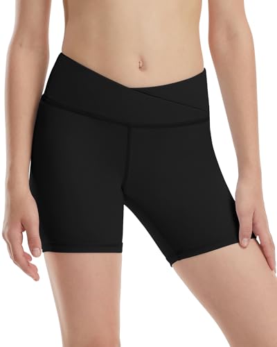 Youth Volleyball Compression Shorts - 5" Spandex Biker - Black, Medium