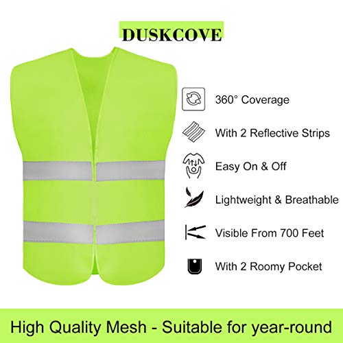 DUSKCOVE 20 Pack High Visibility Safety Vest for Traffic Work, Running, Surveyor and Security Guard - Construction Vest with 2 Reflective Strips, Made from Breathable Neon Yellow Mesh Fabric