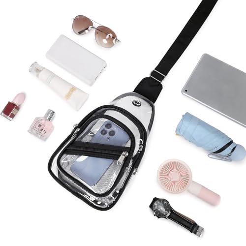 Clear Stadium Event Bag - Waterproof PVC Crossbody Fanny Pack - Black