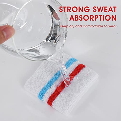 Striped Sweatband Set - Headband & 2 Wristbands - White Red White Blue