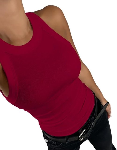 CHICME Women's Casual Ribbed Racerback Tank Top - Fitted Summer Shirt in Classic Colors