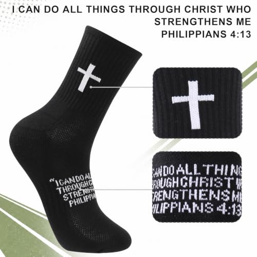 Christian Cross Socks with Bible Verse - Black, 4 Pairs