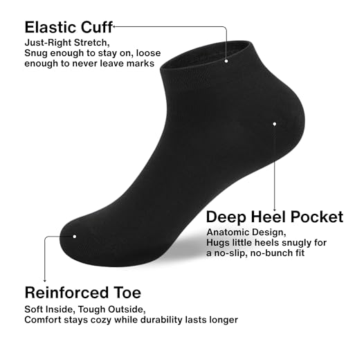 Toddler Ankle Socks - 25 Pairs for Kids 2-4T - Black, Grey, White