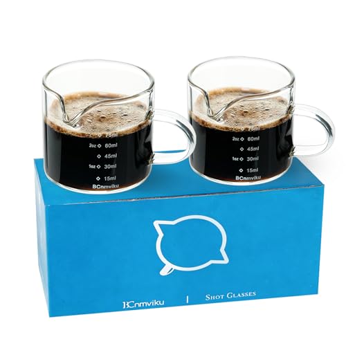 Espresso Glass Measuring Cups - 2 Pack, 75ml with Handle