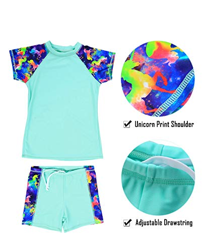 Kids Unicorn Print Two-Piece Swimsuit Set with UV Protection - Green/12-14