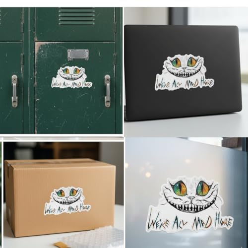 Grinning Cheshire Cat Vinyl Sticker - Waterproof Decal, 5"