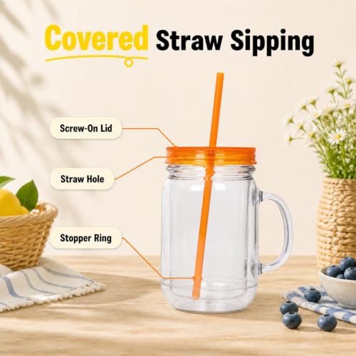Zephyr Canyon 20 oz Insulated Mason Jars with Handles, Lids & Straws – Set of 4