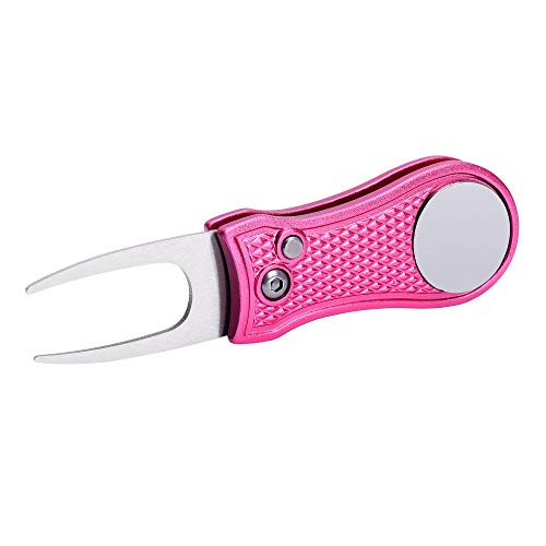 Golf Divot Repair Tool - Foldable Metal with Magnetic Ball Marker - Pink Bone