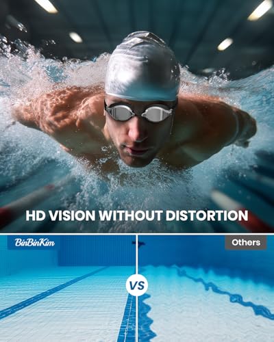 BinBinKim Racing Swimming Goggles 180° Wide View Anti-Fog UV Black
