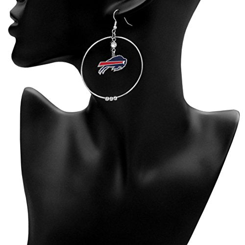Buffalo Bills 2-Inch Hoop Earrings with Team Charm & Rhinestone