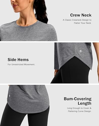 Lightweight Women's Workout Shirt - Bum-Covering Short Sleeve - Large Grey