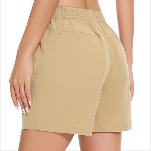 BASSDASH Women’s 5” Quick-Dry Cargo Shorts with Zipper Pockets, UPF 50+, Khaki XX-Large