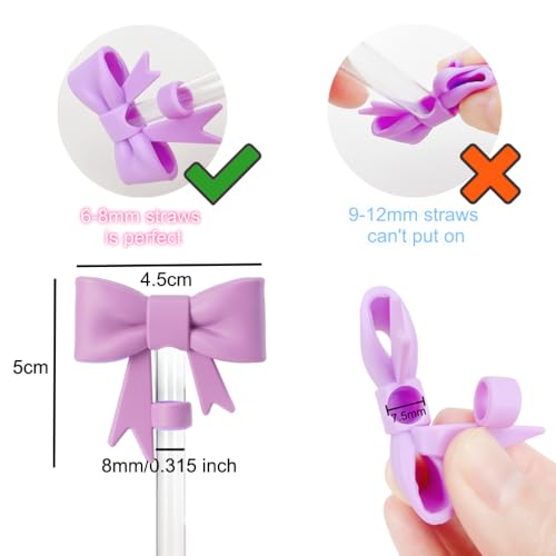 Silicone Bow Straw Topper for 6-8mm Straws - Light Purple