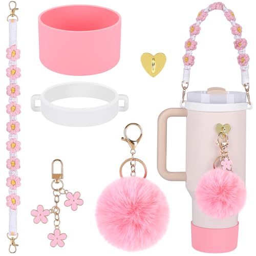 6PCS Stanley Cup Accessories Set - Pink Handle Strap & Charms