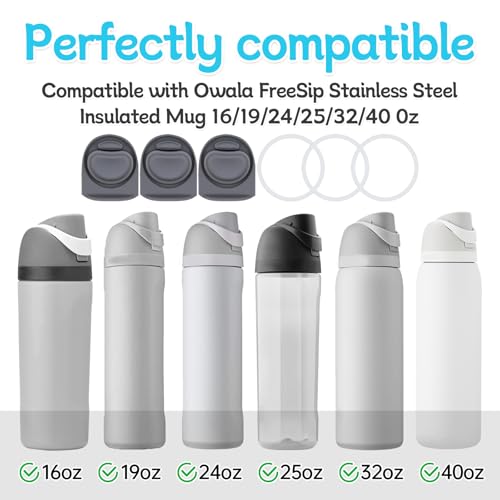 Replacement Stopper and O-Ring Gasket Set for Water Bottle - 3 Grey Set