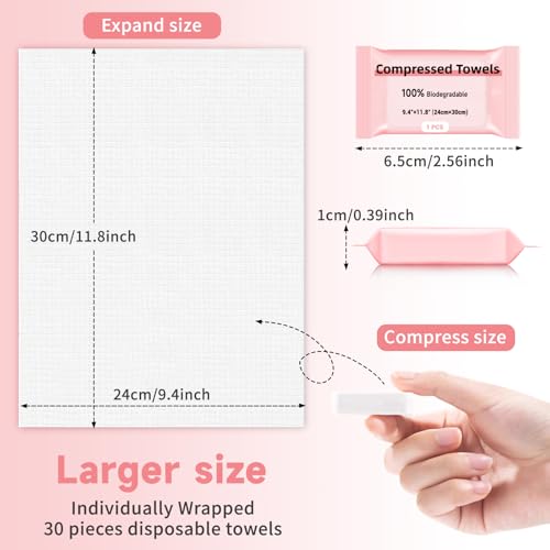 Ultra Soft Compressed Face Towels - 30 Pack Travel Washcloths