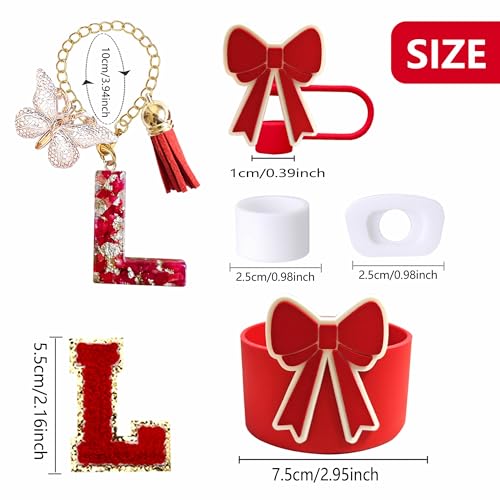Personalized Red Accessories Set for Stanley Cup - Initial L Charm