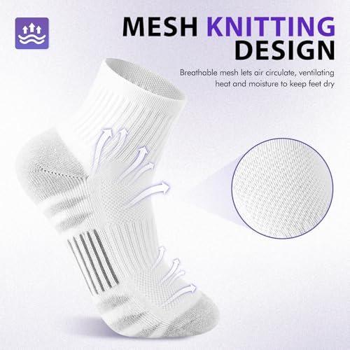 Athletic Running Ankle Socks for Women - 5 Pairs, Grey